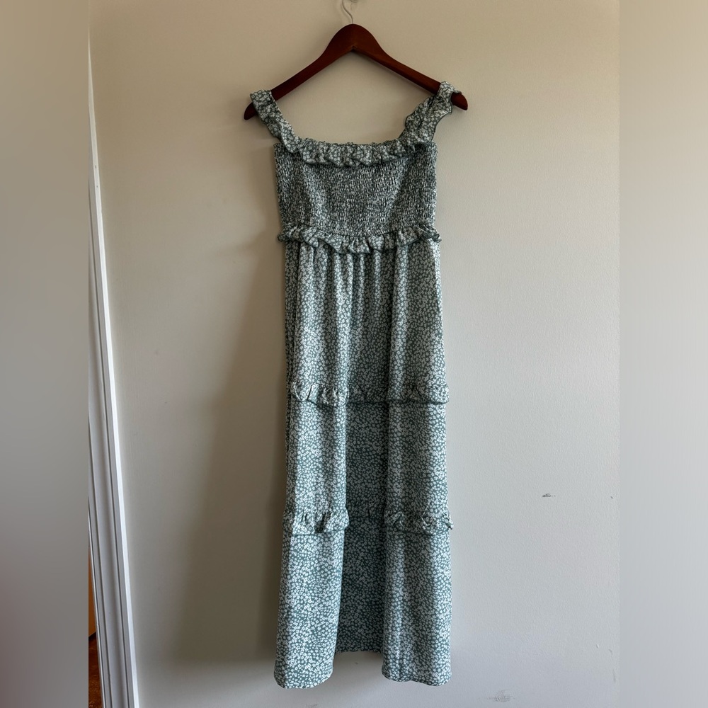 Turquoise Smocked Tiered Maxi Dress